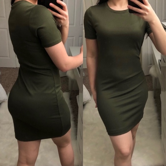 Forever 21 NWOT green ribbed body-con mini dress - Picture 4 of 11